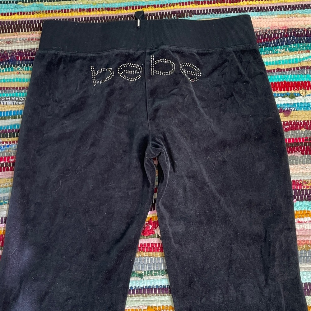 Y2K BEBE Rhinestone Butt Wide Leg Velour Pants -#2033